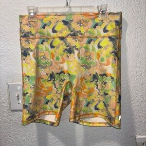 Fabletics Yellow and Green Bike Shorts Vibrant Floral Design